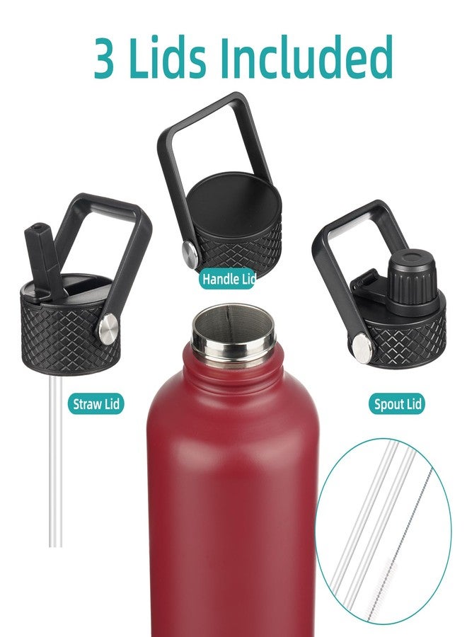 Konokyo Insulated Water Bottle with Straw,87 oz 3 Lids Water Jug with Carrying Bag,Paracord Handle,Double Wall Vacuum Stainless Steel Metal Flask,Dark Red - Image 5